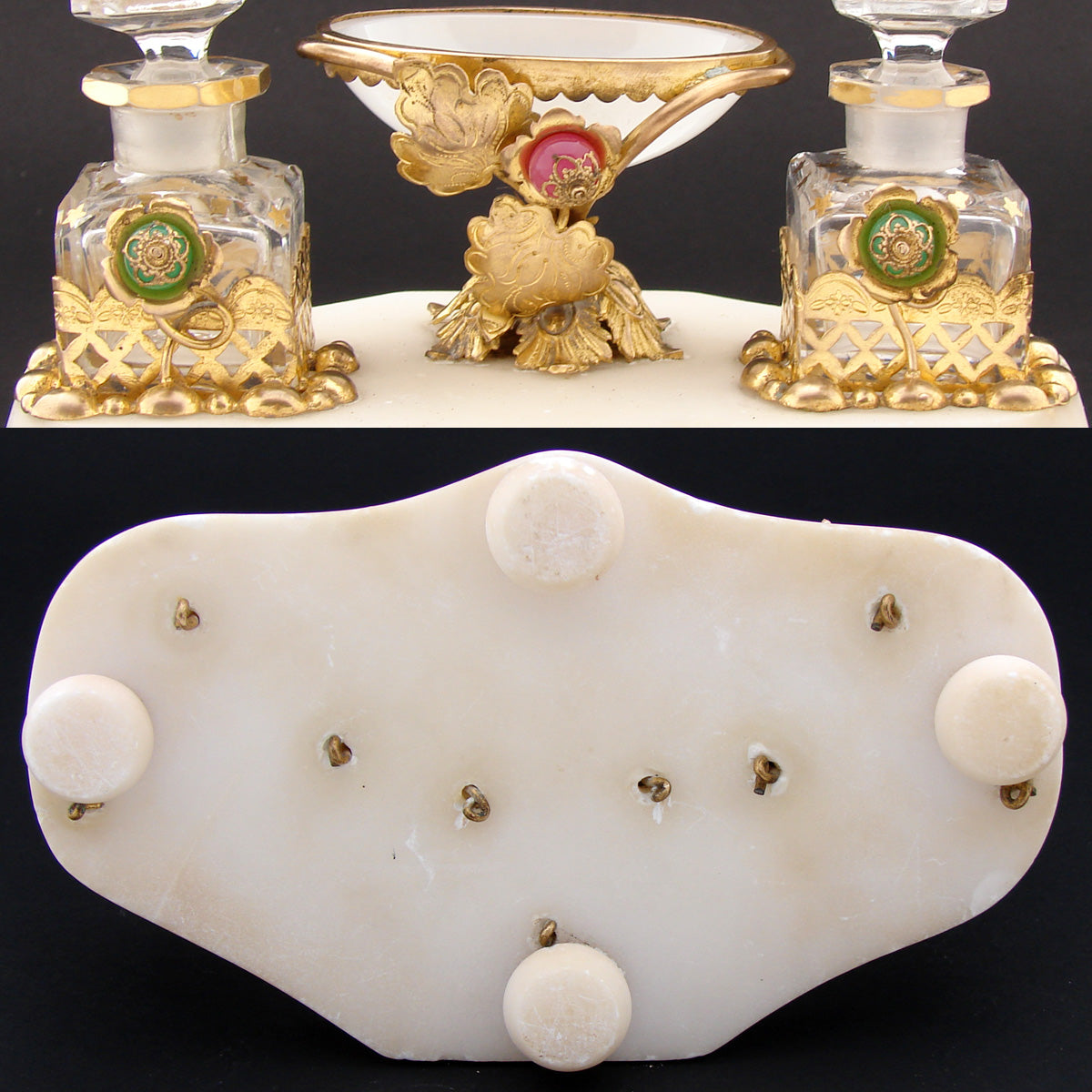 Antique French Napoleon III Palais Royal Style Perfume Stand, Caddy, Opaline Vide Poche