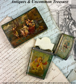 Antique French Sterling Silver & Vernis Martin Painting Necessaire & Note Card