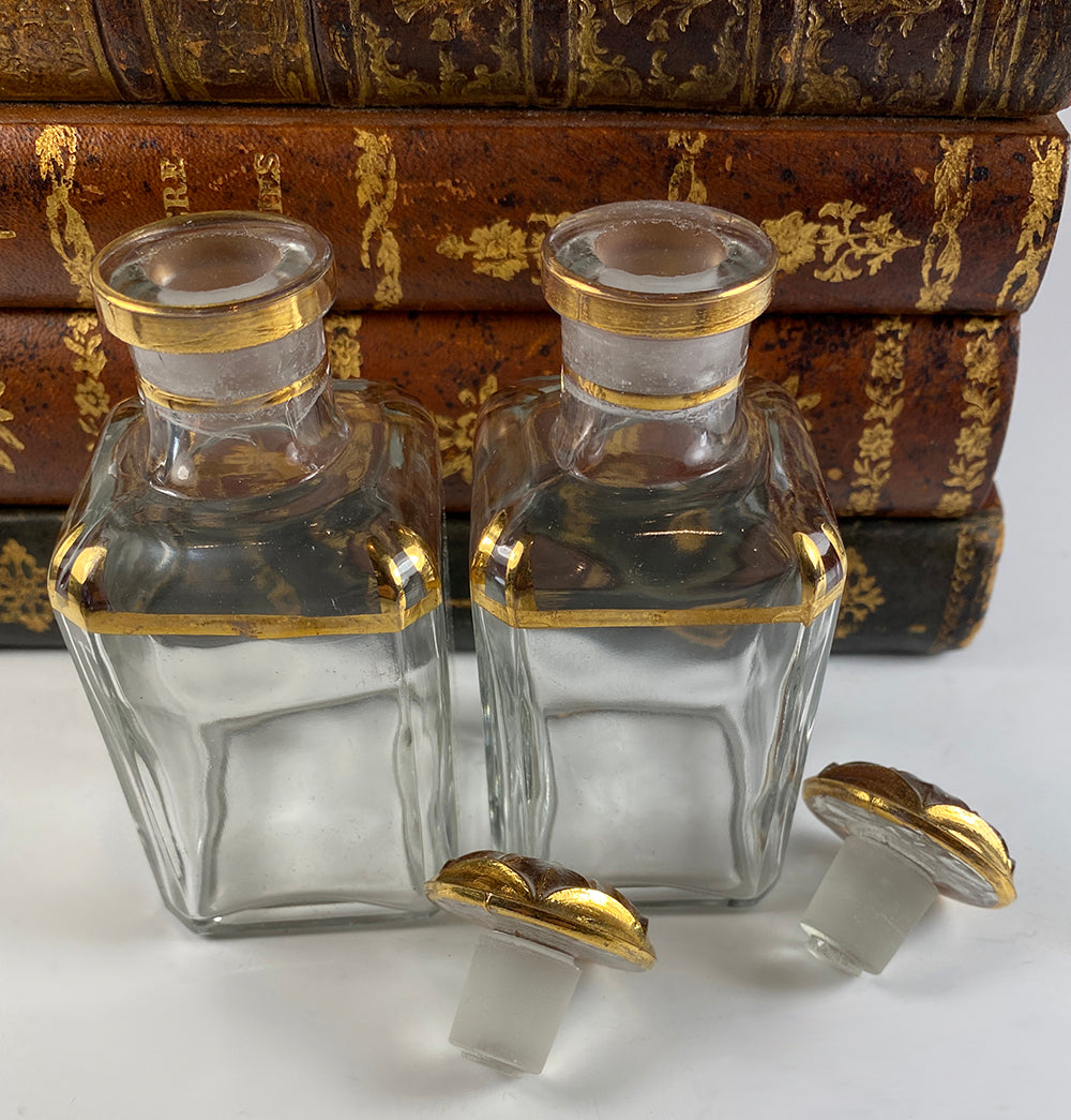 Charming Antique French Leather Bound Book Stack Bar, Liqueur Caddy, Decanters, Glasses