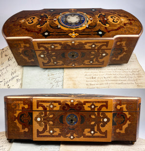 Incredible Antique French Napoleon III Marquetry Jewelry or Glove, Document Box 11 7/8"