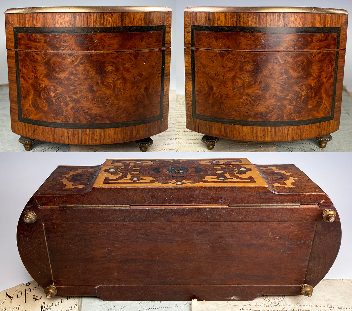 Incredible Antique French Napoleon III Marquetry Jewelry or Glove, Document Box 11 7/8"