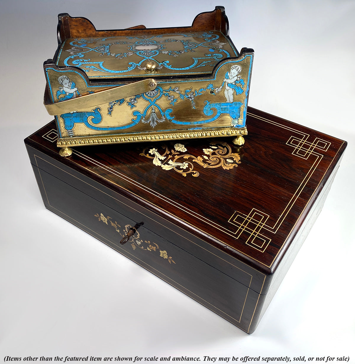 Stunning 19th c. French Figural Boulle Chocolatier's Box, Fine Work, Sewing or Cigar Chest,