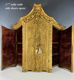 RARE Antique French Wall Cabinet, Display Case or Mini Armoire in Wood w Gold Gesso 15" Tall