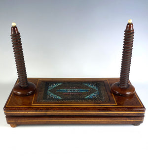 Superb Antique Victorian Micro Beadwork and Walnut Playing Card or Flower Press