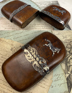 Antique European Saddle Leather Cigar Case or Money Pouch, Wallet, Horse Applique