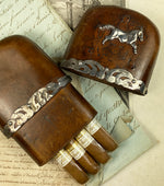 Antique European Saddle Leather Cigar Case or Money Pouch, Wallet, Horse Applique