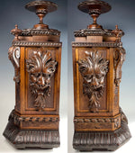 Japy Freres Antique French Hand Carved Mantel Clock, Garnitures Set, Neo-Renaissance, Lions!