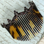 Superb Antique 4" Tortoise Shell, Sterling Silver and Garnet Tiara Ornamental Hair Comb