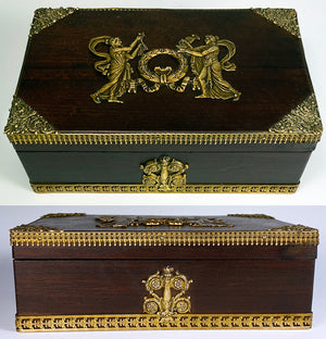 Antique French 2nd Empire Cigar or Jewelry Box, Neoclassical Dore Bronze Appliques