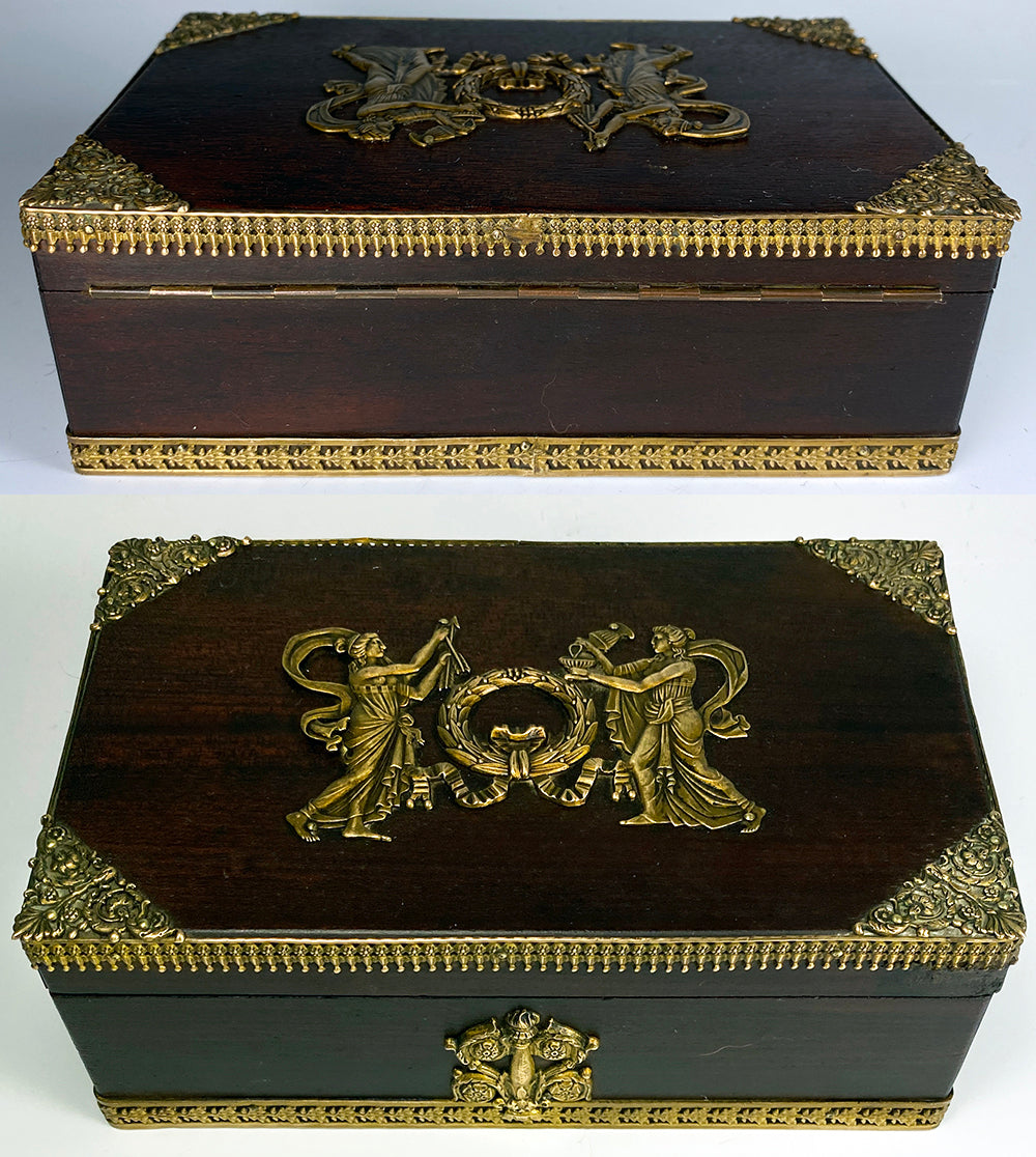 Antique French 2nd Empire Cigar or Jewelry Box, Neoclassical Dore Bronze Appliques