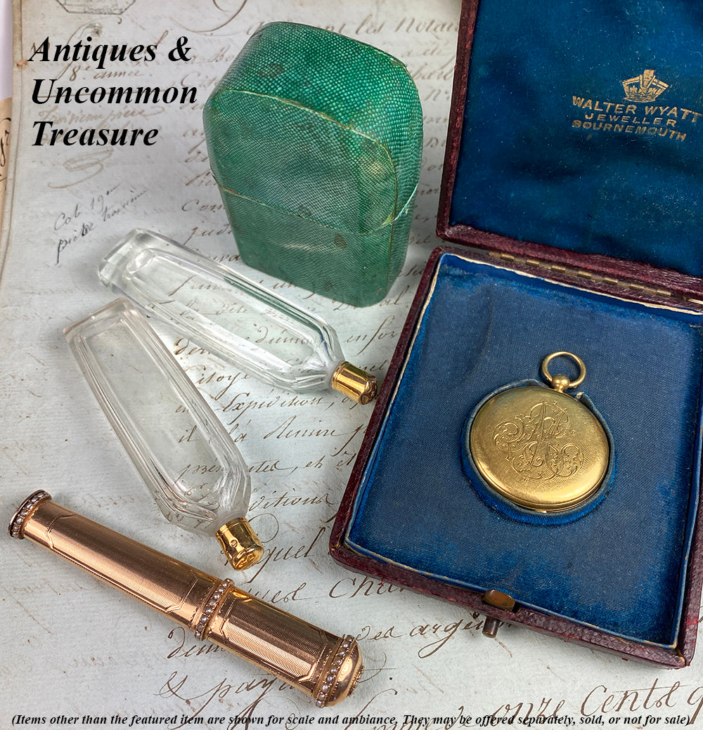 Elegant Antique 14k Gold Sewing Bodkin Etui or Sealing Wax Seal, Sceau, Set with Seed Pearls