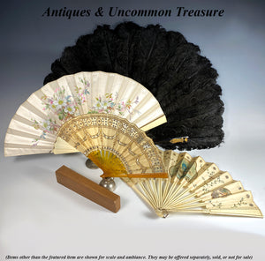 Antique French Hand Painted Silk Fan Geslin, Paris, c.1880 26.5 cm Ivory Monture with Original Box and Label