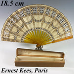 Superb Antique French Sequin Embroidered Hand Fan, Ernest KEES, Paris, Original Box