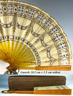 Superb Antique French Sequin Embroidered Hand Fan, Ernest KEES, Paris, Original Box