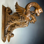 Fabulous Antique Hand 17+" Carved Gothic Griffen, Neoclassical Mythic Figures, Wall Mounts