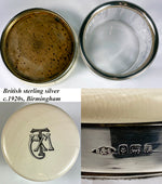 Elegant Antique Edwardian English Sterling Silver, Crystal and Ivory Powder or Vanity Jar, Incised Monogram
