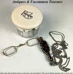 Antique French Lorgnette in Fine Sterling Silver and Tortoise Shell, 60" Silver Chain Included