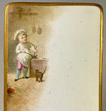 Fine Antique French Hand Painted Old Paris Porcelain Menu, Little Cook or Chef with Cat