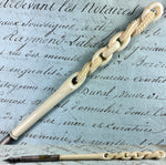 Antique 19th Century French Dieppe Hand Carved Ivory Handle Dip Pen, Rope Chain