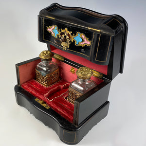 Antique French Napoleon III Boulle Scent Caddy, Scent Bottles, Cave a Perfume
