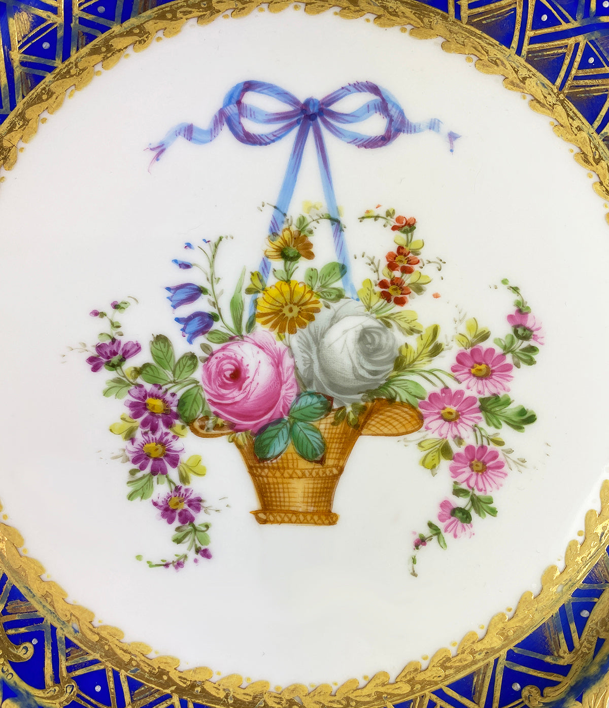 Set: 3 Antique Raised Gold Enamel & Hand Painted Cabinet Plates, Manner of Louis XVI  Sevres, Dresden