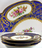 Set: 3 Antique Raised Gold Enamel & Hand Painted Cabinet Plates, Manner of Louis XVI  Sevres, Dresden