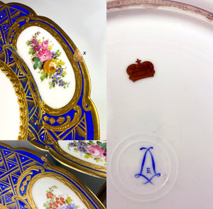 Set: 3 Antique Raised Gold Enamel & Hand Painted Cabinet Plates, Manner of Louis XVI  Sevres, Dresden