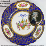 Set: 3 Antique Raised Gold Enamel & Hand Painted Cabinet Plates, Manner of Louis XVI  Sevres, Dresden