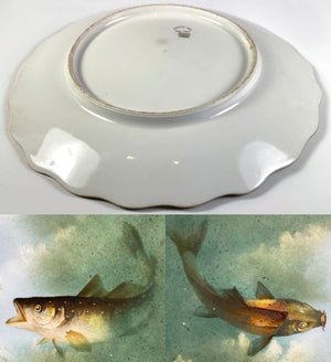 9pc Set Antique French Limoges Fish Plates, Artist Signed Sinamaud, Ovington Bros, NYC