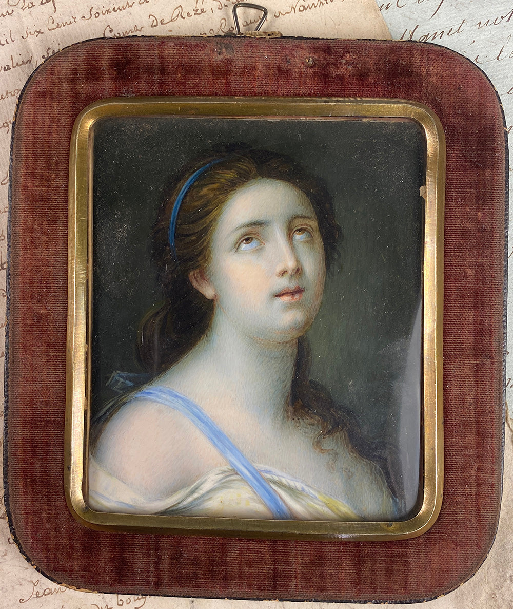 Antique Rome, Italy Portrait Miniature Young Woman in Ecstasy Pose, aprés Teresa