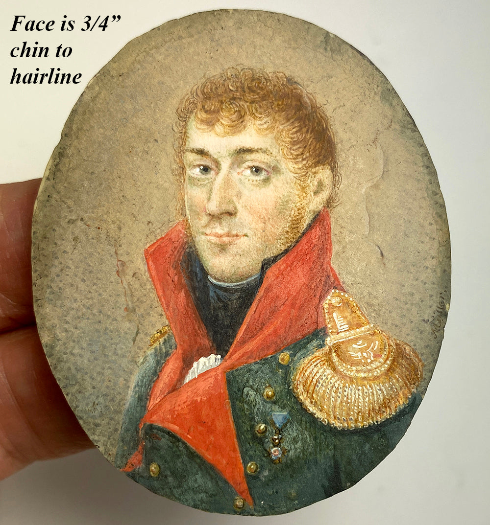 Antique French Soldier Military Officer Portrait Miniature, Collection of Victor Hugo