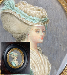 Charming Antique French Portrait Miniature, 18th Century Woman, Signed by Artist - Souvenir?