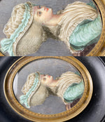 Charming Antique French Portrait Miniature, 18th Century Woman, Signed by Artist - Souvenir?