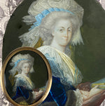 Stunning 18th c. Portrait Miniature, Signed by Artist, Beauty with Huge Lace Bonnet, Book