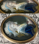 Stunning 18th c. Portrait Miniature, Signed by Artist, Beauty with Huge Lace Bonnet, Book