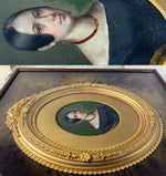 Antique French c.1830 Portrait Miniature, Elegant Dore Bronze and Wood Shadow Box Frame