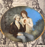 Large Antique Hand Painted Portrait Miniature of Lost Love or Mourning, Early 1800s