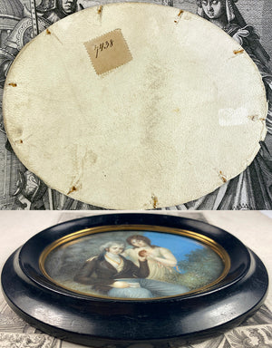 Large Antique Hand Painted Portrait Miniature of Lost Love or Mourning, Early 1800s