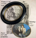 Large Antique Hand Painted Portrait Miniature of Lost Love or Mourning, Early 1800s