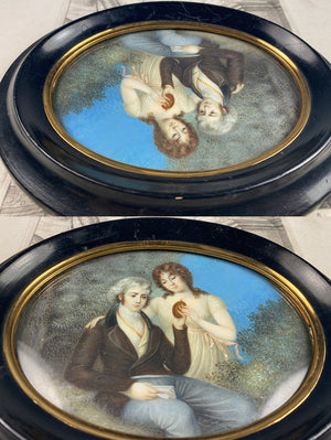 Large Antique Hand Painted Portrait Miniature of Lost Love or Mourning, Early 1800s