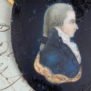 Antique 18th Century French Revolution Era Portrait Miniature, Profile of a Young Man