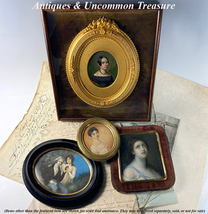 Antique c.1810 Dated, Artist Signed ID'd Portrait Miniature in Fine Gilt Bronze Frame