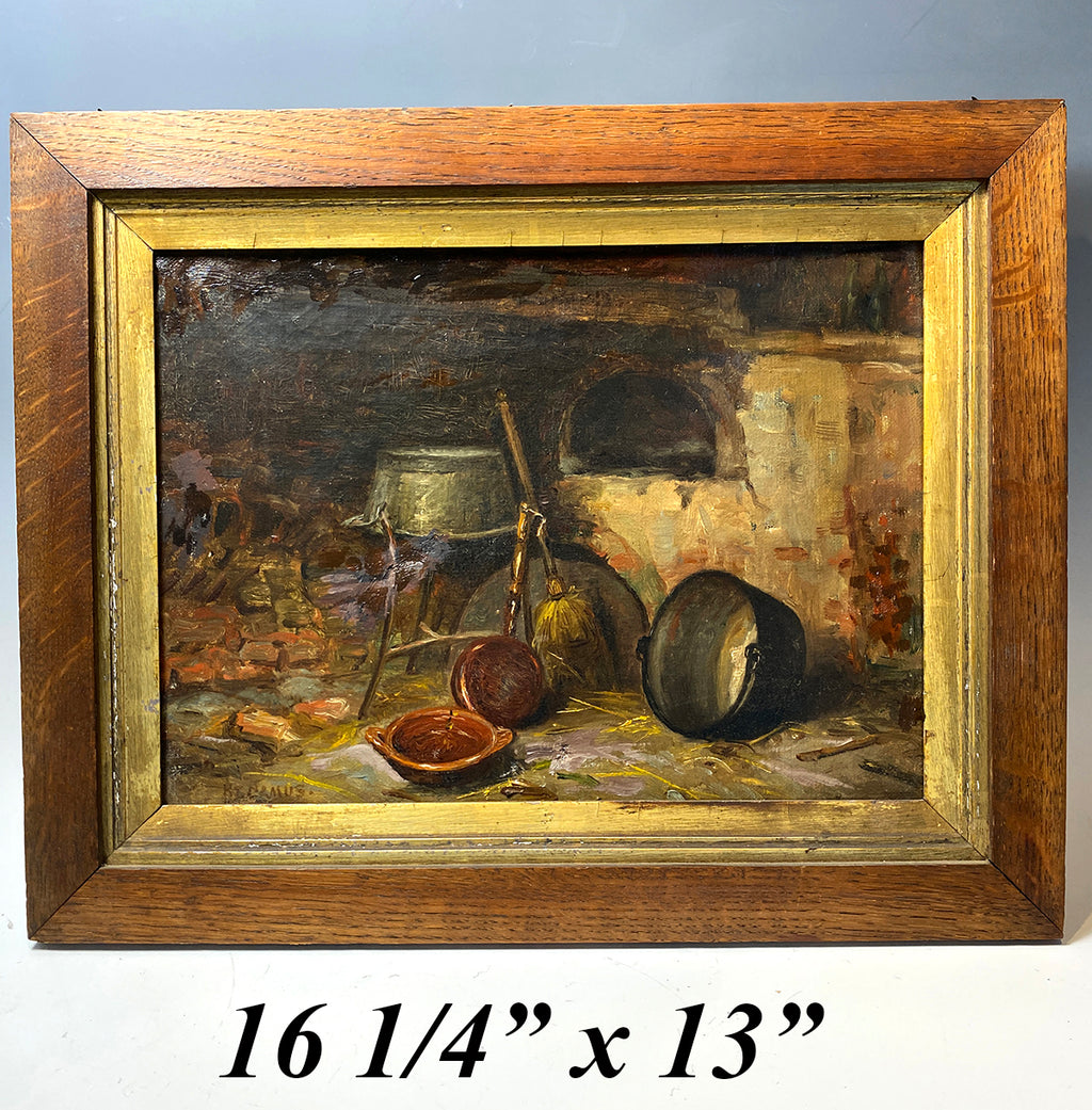 Antique French Impressionist Oil Painting Still Life Interior in Original Oak Frame, Artist Signed