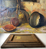 Antique French Impressionist Oil Painting Still Life Interior in Original Oak Frame, Artist Signed