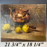 Antique French Oil Painting Still Life 21 3/4" x 18 1/4" on Stretcher, Signed, Restoration