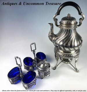 Superb Antique French Sterling Silver Duet Samovar, Kettle, Coffee Pot and Warmer Set