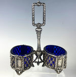 Antique French 3pc Condiment Service, French Sterling Silver Double Open Salts (2) and Mustard Pot