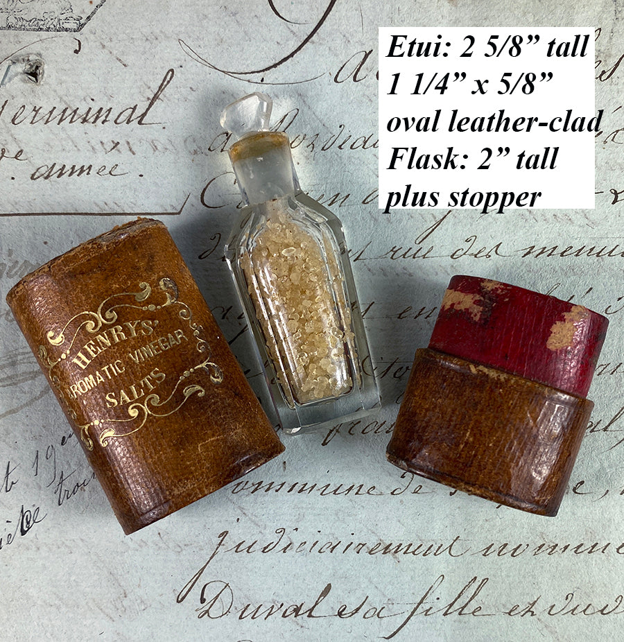 Antique French Scent or Salts Flask and Original Leather Etui, "Henry's" Vinaigrette Perfume