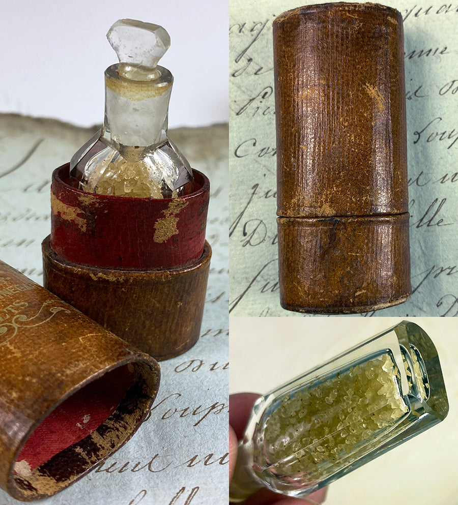 Antique French Scent or Salts Flask and Original Leather Etui, "Henry's" Vinaigrette Perfume