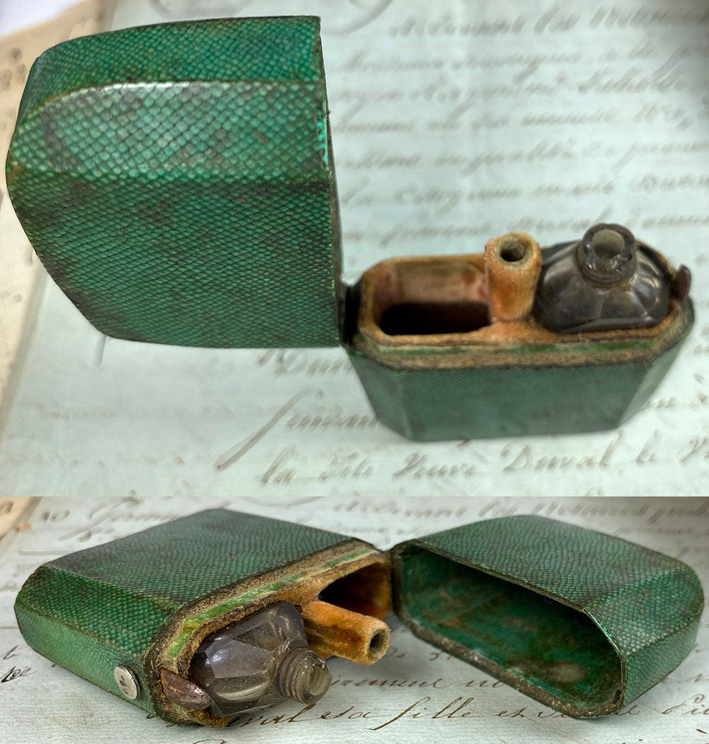 Antique 18th c. Georgian Era French Shagreen Scent or Perfume Etui, 1 Bottle, Project!